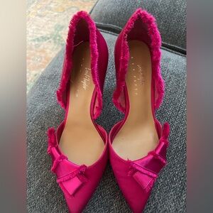 Lord and Taylor Bold satin D’orsay heel all over fringe trim Fuchsia Sz 6.5 US